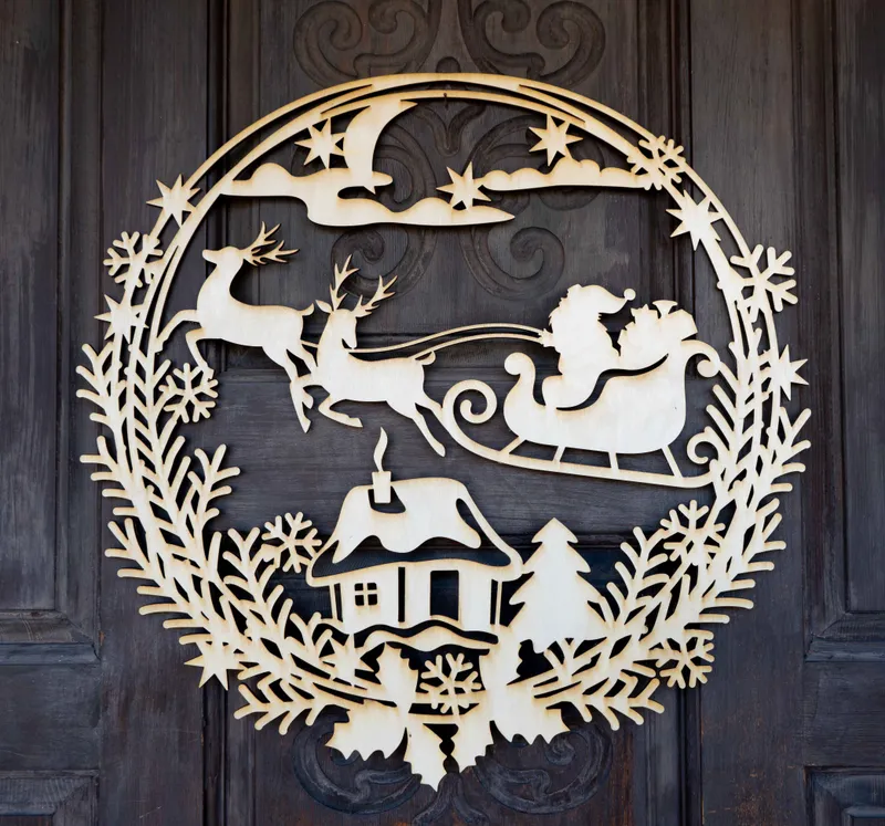 Laser-cut wooden Christmas wreath