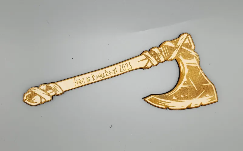 Laser-engraved wooden Spirit of RagnaRock axe